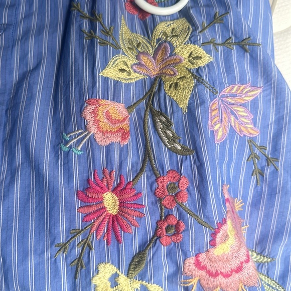 Johnny Was Camellia Embroidered Blue Striped Casual Tunic Dress Size M - Picture 10 of 12
